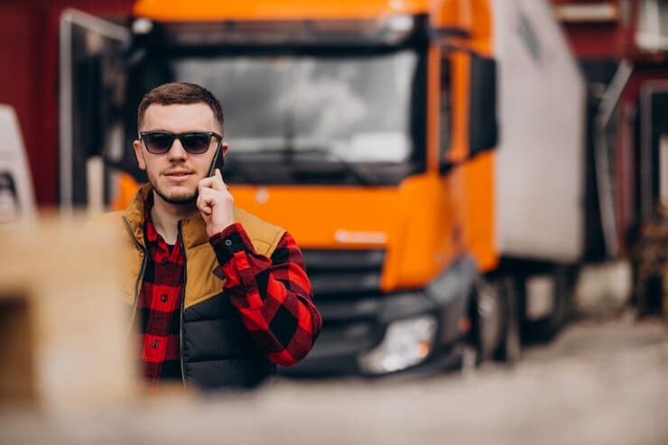 Chauffeur Debout à côté du Camion